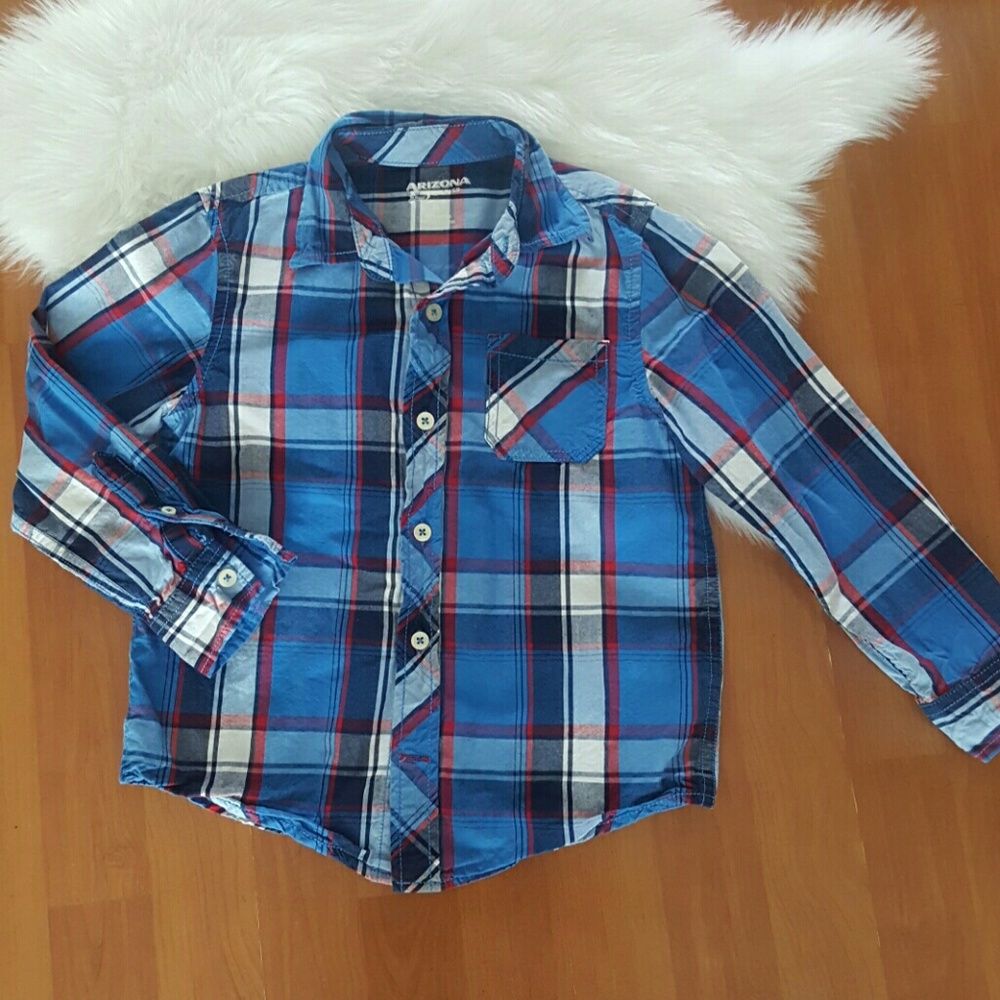 ❤Arizona boys blue red plaid long sleeve shirt 7